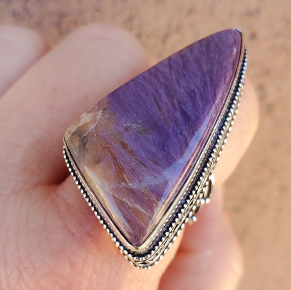 New Huge Charoite 925 Silver Statement Ring. - Picture 5 of 14